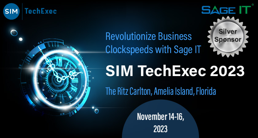 Banner image promoting Sage IT as a Silver Sponsor at SIM TechExec 2023