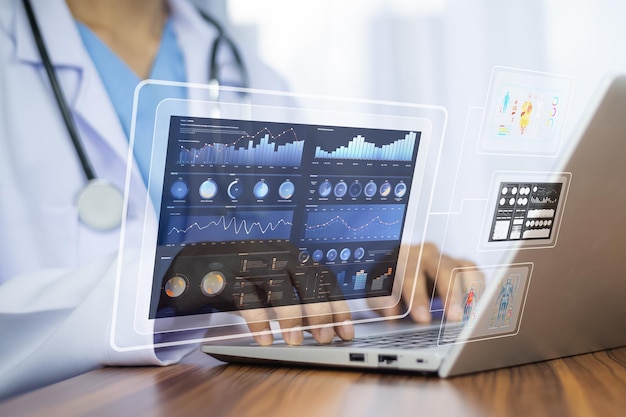 Doctor using cloud technology for healthcare data