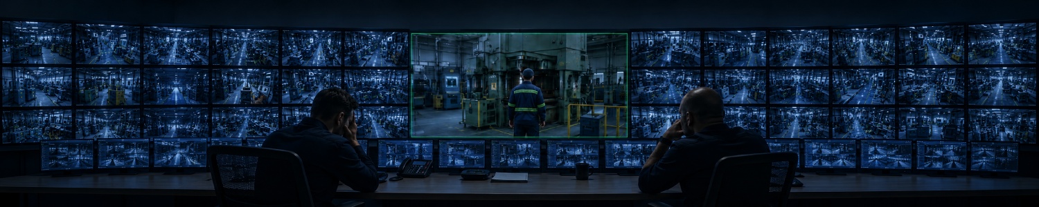 Control room operators watching multiple camera feeds